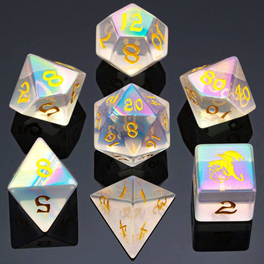 Gemstone Prismatic Glass Dice set