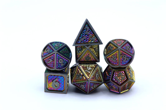 Solid Metal Behemoth Dice set - Brushed Rainbow