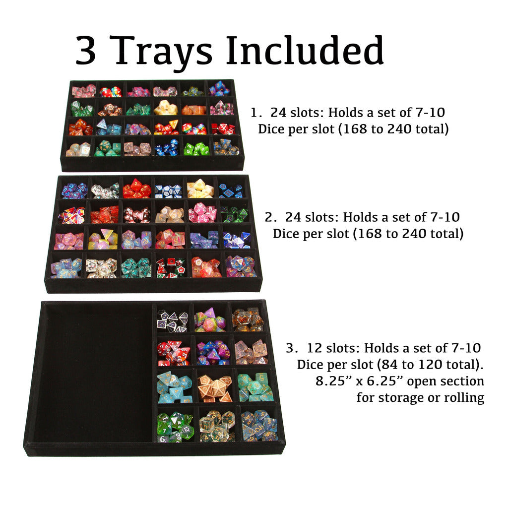 Forged Dice Display Case and Dice Tray with 3 Removable Divided Dice Trays