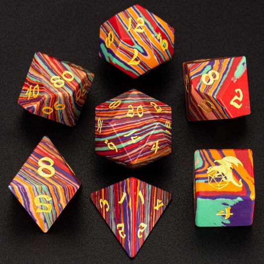 Synthetic Rainbow Stone Dice Set