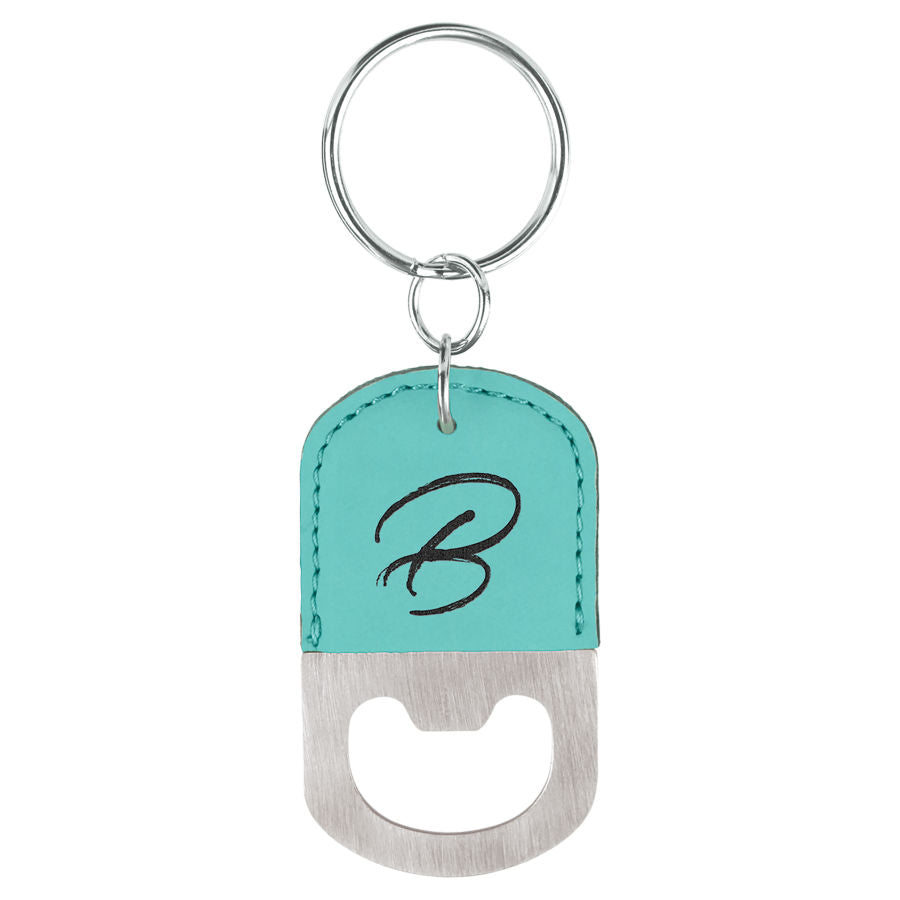 Oval Leatherette Bottle Opener Keychain