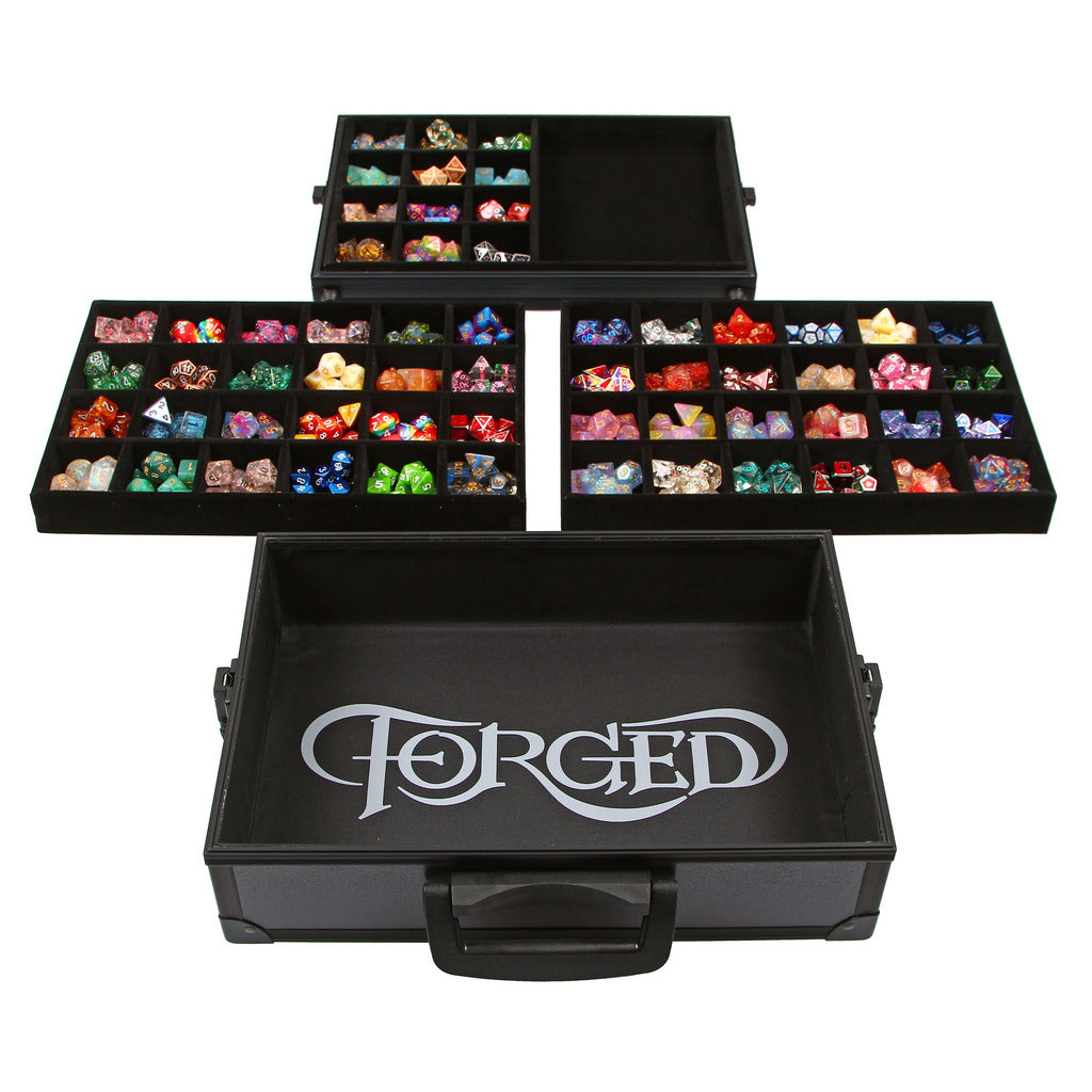 Forged Dice Display Case and Dice Tray with 3 Removable Divided Dice Trays