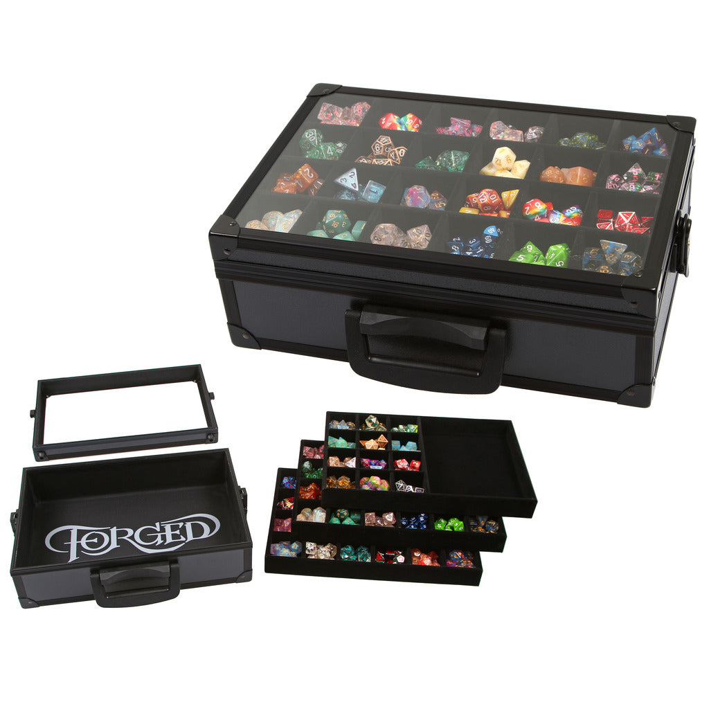 Forged Dice Display Case and Dice Tray with 3 Removable Divided Dice Trays