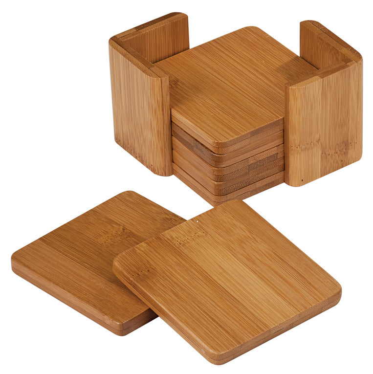 Bamboo Square 6-Coaster Set with Holder