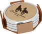 Round Light Brown Leatherette 4-Coaster Set w/Silver Edge