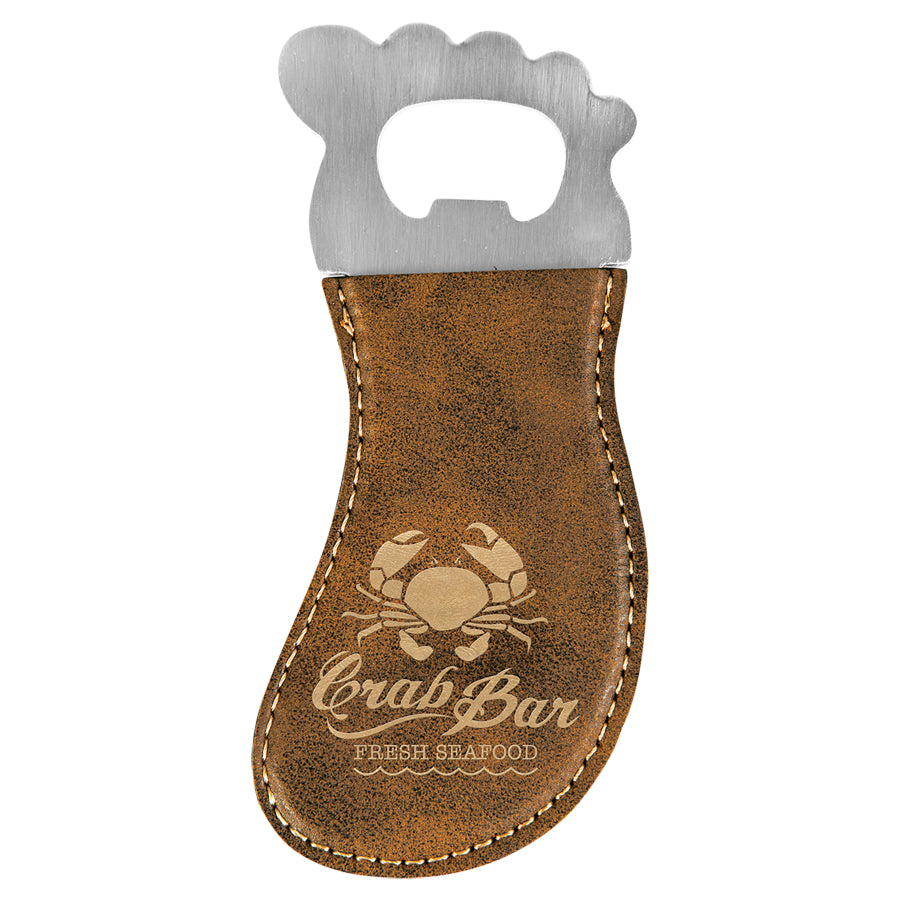 Rustic/Gold Leatherette Foot Shaped Bottle Opener with Magnet