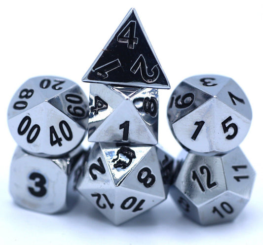 Shiny Silver Dice with Black Numbers